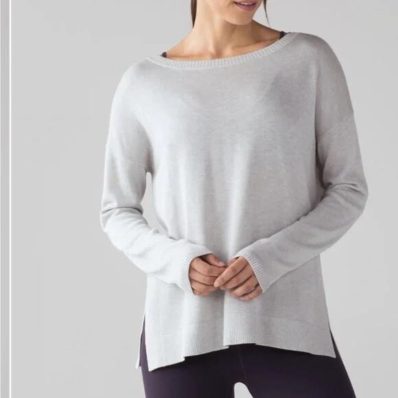 [Lululemon] Heathered Vapor Gray Well Being Sweater Cashmere Blend Sz Small S 4 - Picture 1 of 12